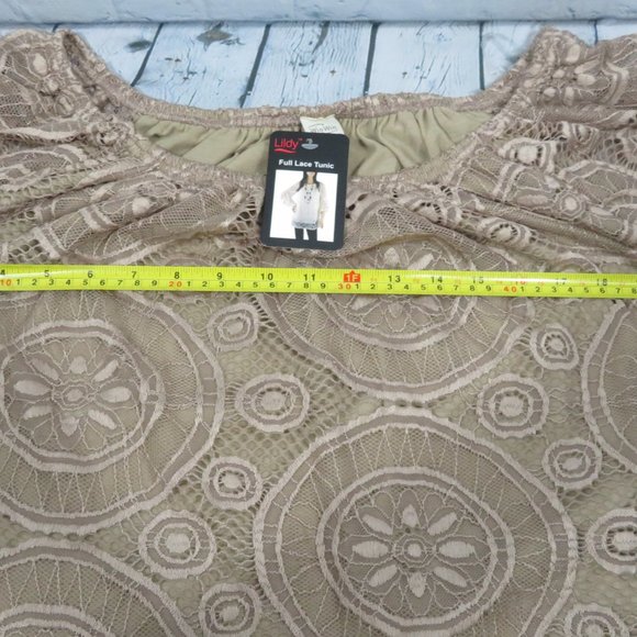 New WinWin Women Brown Full Lace Bell Sleeve Tunic Top L-XL - Picture 2 of 5